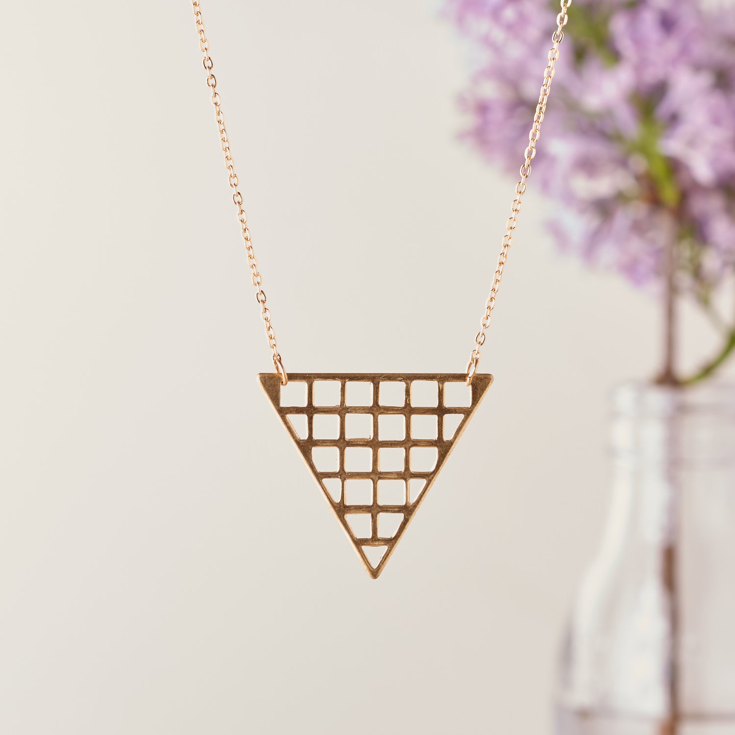 Long Triangle Pendant Necklace Storm in a Teacup